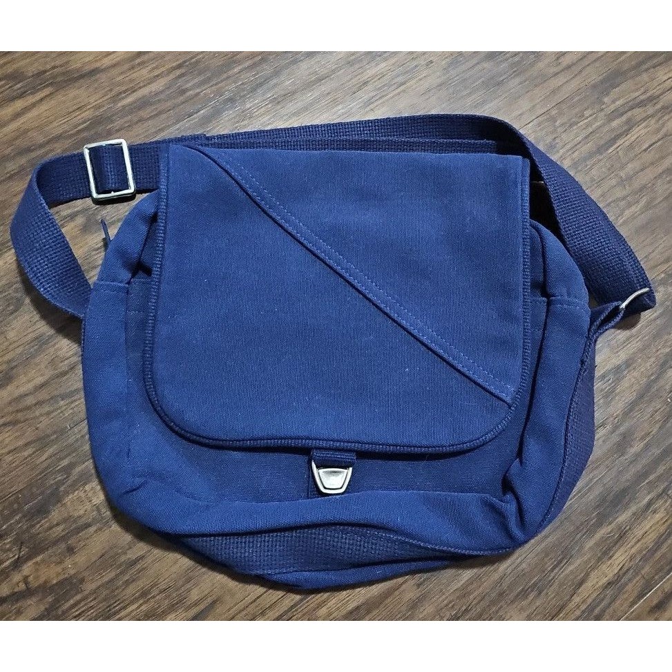 Lands End Direct Merchant Heavy Canvas Messenger Bag Usa Made Navy Blue Vtg